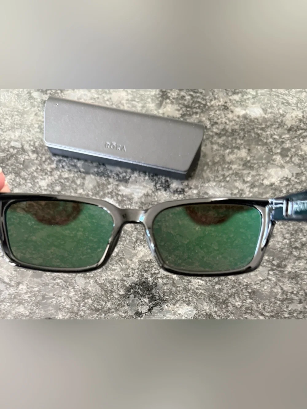 RŌKA Black Frame Sunglasses with Green Mirrored Lenses
